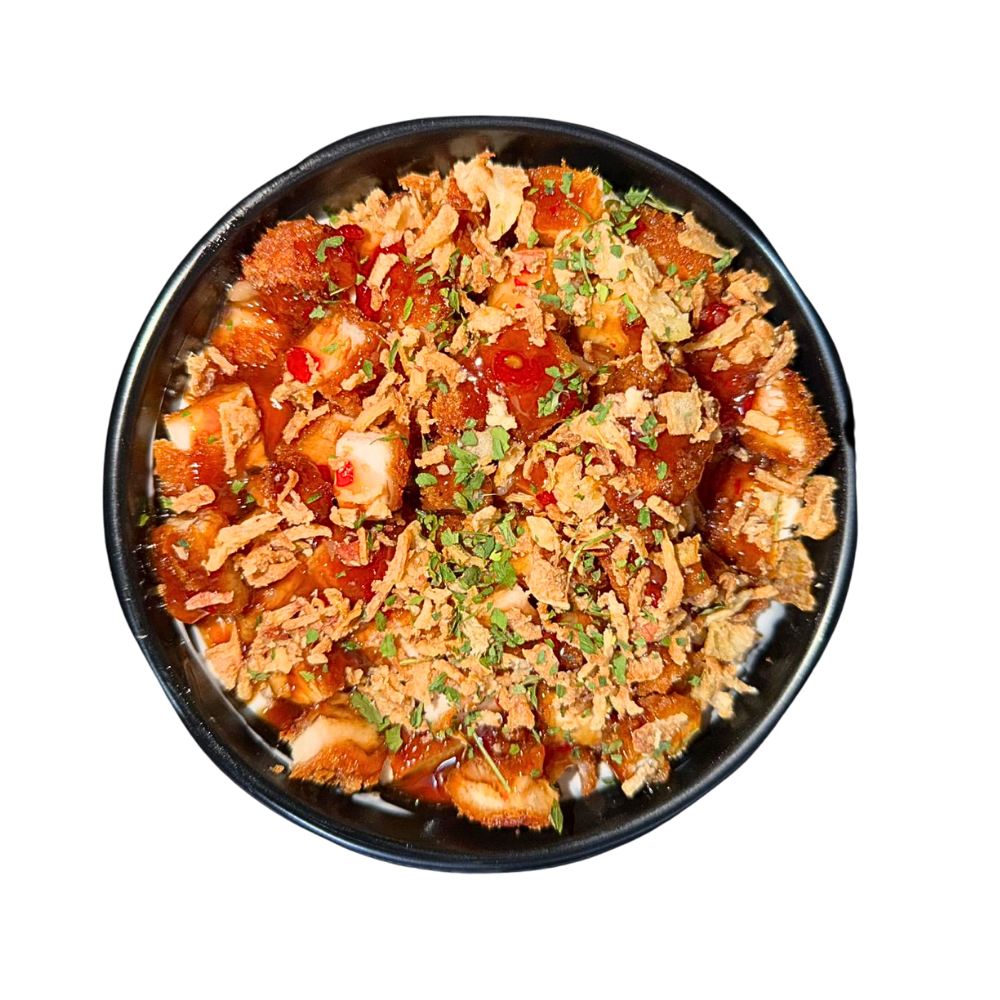 Pacha Crousty : poulet crousty, sauce blanche, oignons frits